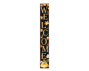 72" Black Gold And Orange Solid Wood Welcome Leaves Porch Sign