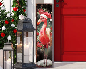 36" Black And Pink Solid Wood Christmas Flamingo Porch Sign