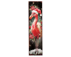 36" Black And Pink Solid Wood Christmas Flamingo Porch Sign