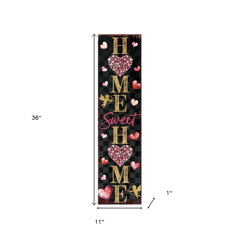 36" Black Gold And Pink Solid Wood Home Sweet Valentine's Day Porch Sign