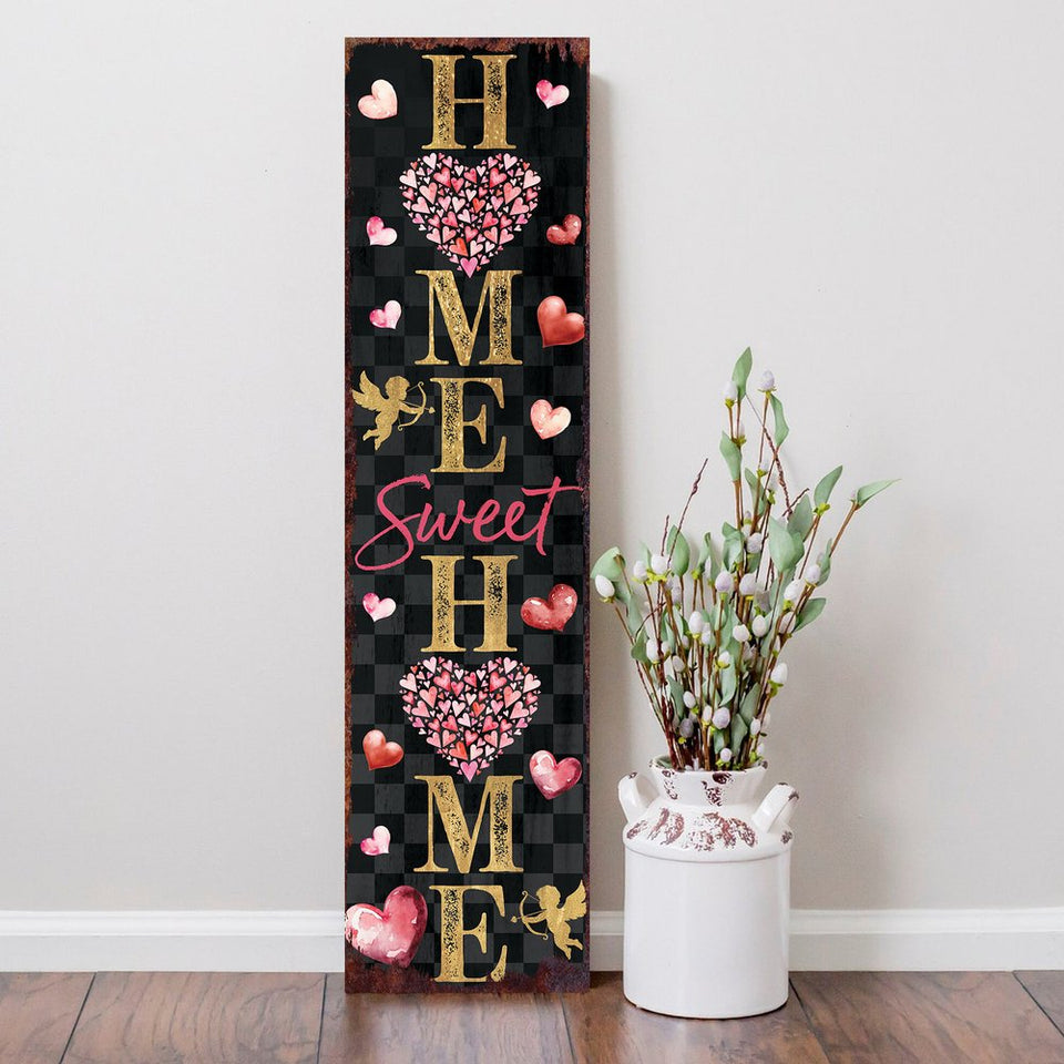 36" Black Gold And Pink Solid Wood Home Sweet Valentine's Day Porch Sign