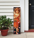 36" Black Gold And Pink Solid Wood Valentine's Day Cupid Porch Sign