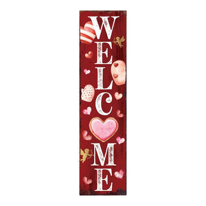 36" Pink Red And White Solid Wood Welcome Valentine's Day Porch Sign