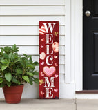 36" Pink Red And White Solid Wood Welcome Valentine's Day Porch Sign