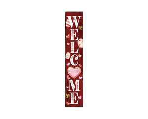 48" Red And White Solid Wood Valentine's Day Heart Welcome Porch Sign