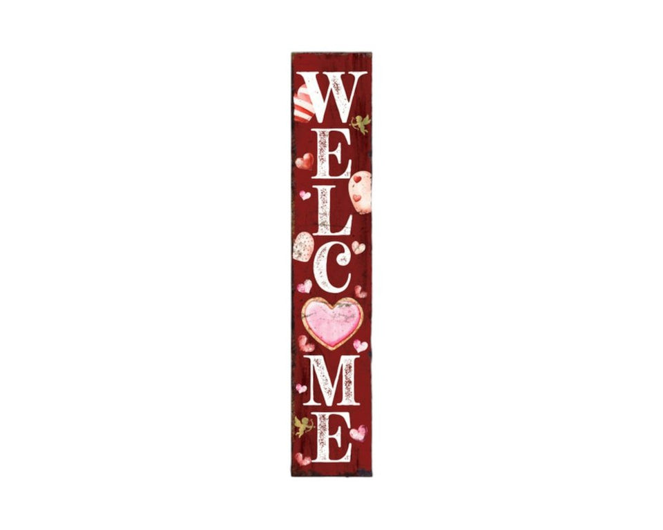 48" Red And White Solid Wood Valentine's Day Heart Welcome Porch Sign