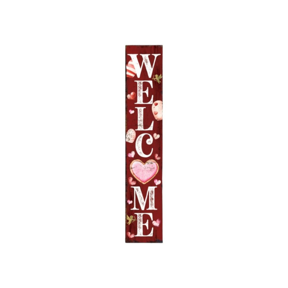 48" Red And White Solid Wood Valentine's Day Heart Welcome Porch Sign
