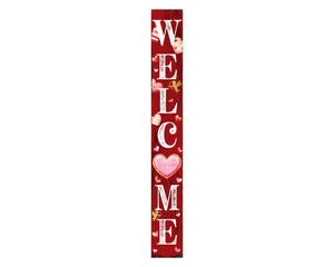 72" Pink Red And White Solid Wood Welcome Valentine's Day Heart Porch Sign