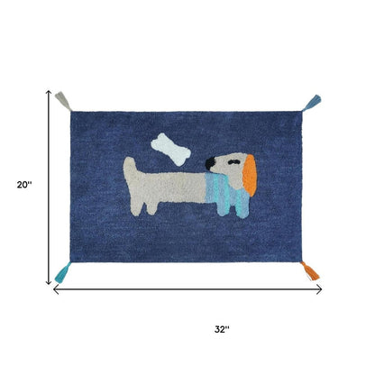 32" Blue Orange And White Cotton Dog Youthful Bath Rug
