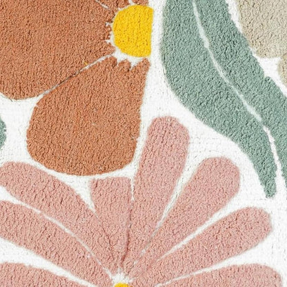32" Light Blue Red And White Cotton Floral Bath Rug