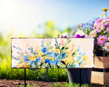 27" Blue White And Yellow Solid Wood Watercolor Floral Garden Stake