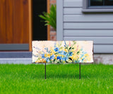 27" Blue White And Yellow Solid Wood Watercolor Floral Garden Stake