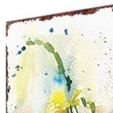 33" Blue White And Yellow Solid Wood Watercolor Floral Garden Stake