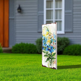 33" Blue White And Yellow Solid Wood Watercolor Floral Garden Stake