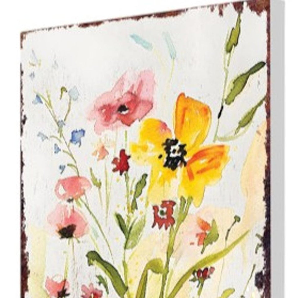 30" Green Pink White And Yellow Solid Wood Floral Bouquet Garden Stake