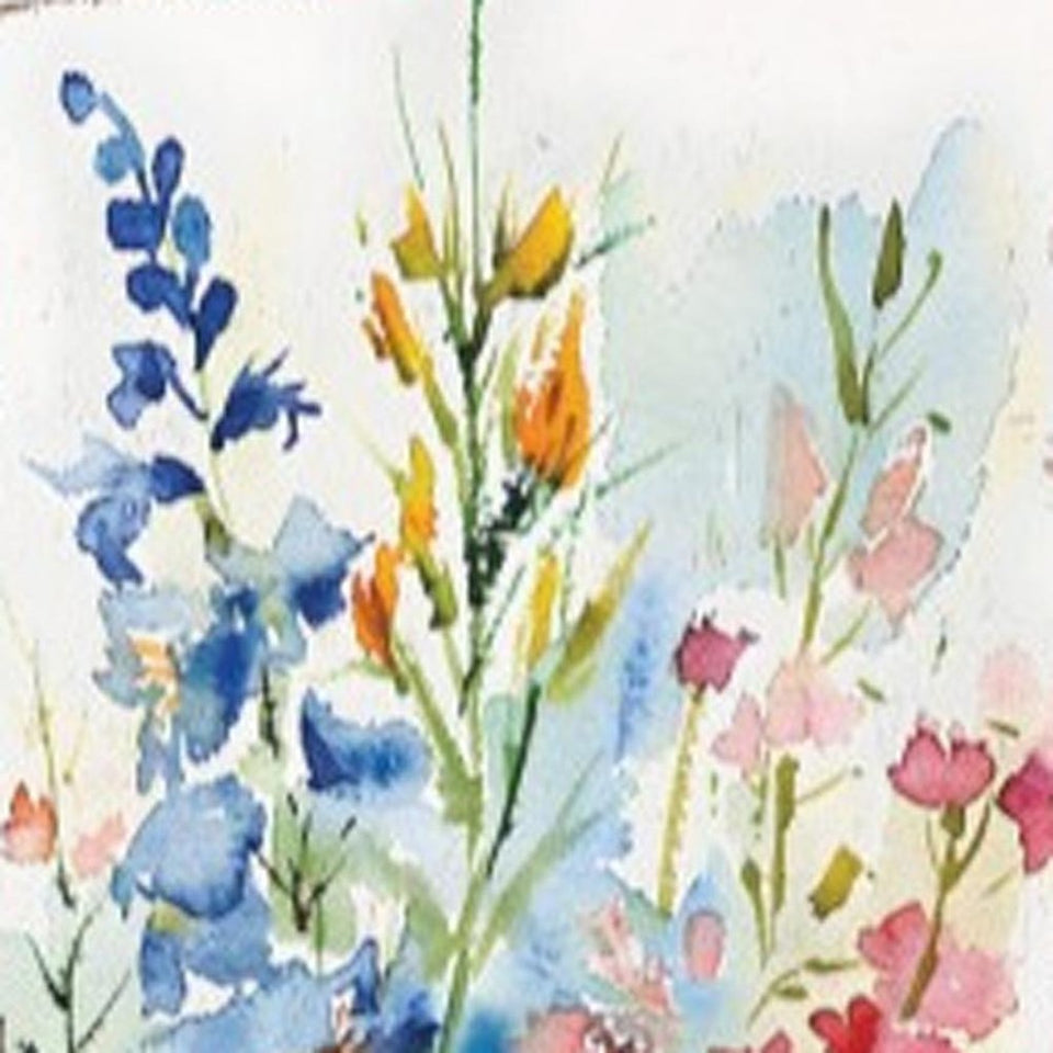 30" Blue Pink White And Yellow Solid Wood Watercolor Floral Garden Stake