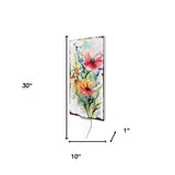 30" Blue Green Pink And White Solid Wood Watercolor Floral Garden Stake