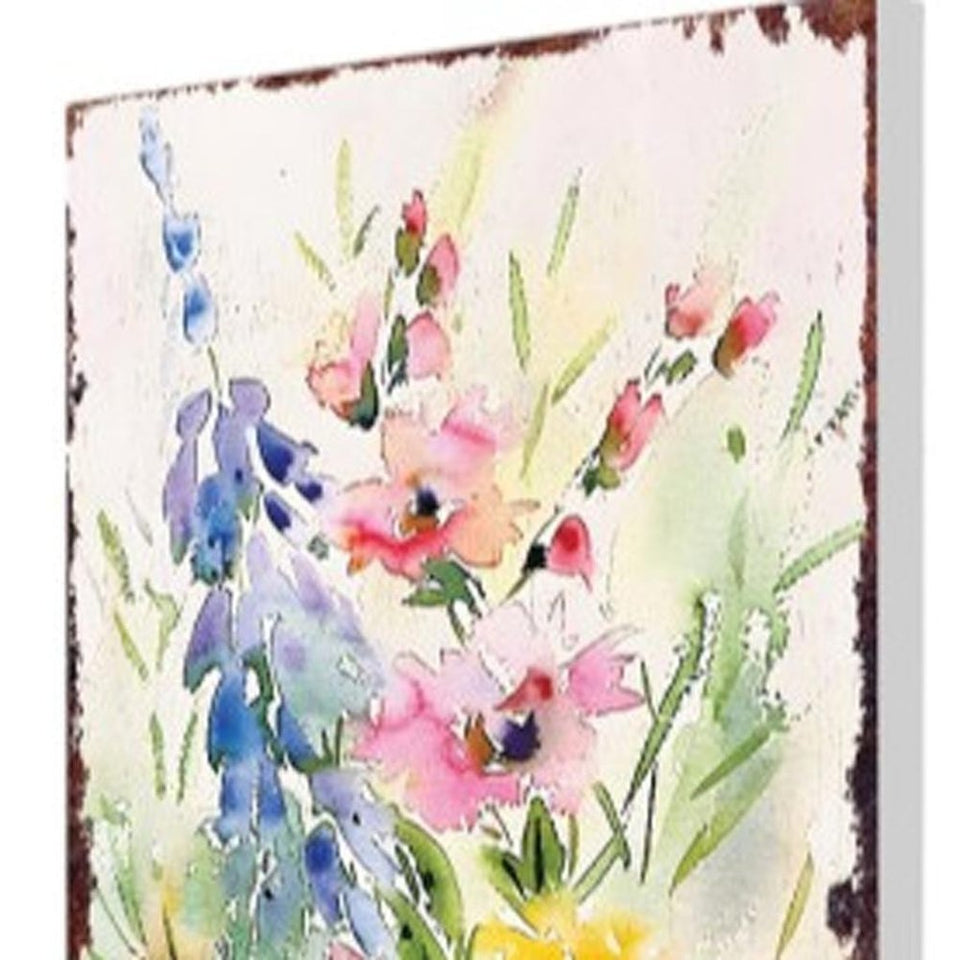 30" Blue Pink White And Yellow Solid Wood Wildflowers Garden Stake