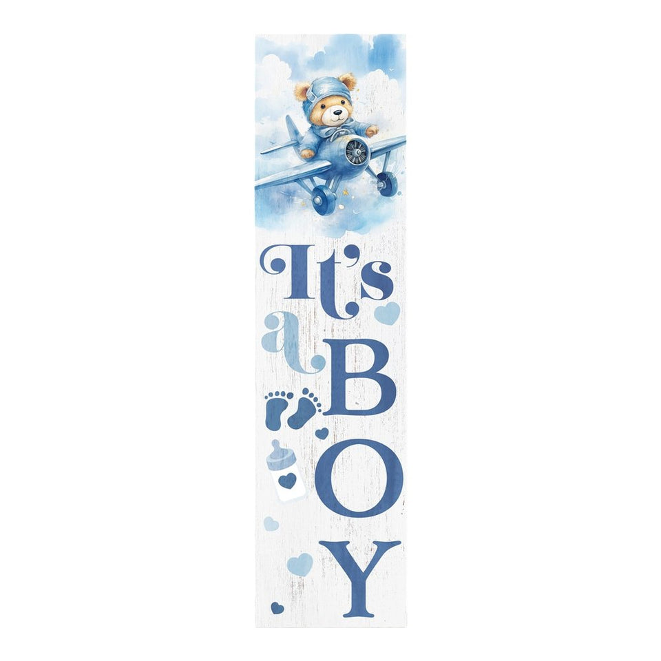 36" Blue And White Solid Wood New Baby Porch Sign
