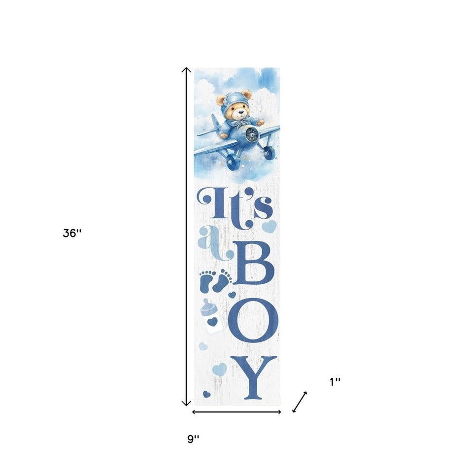 36" Blue And White Solid Wood New Baby Porch Sign