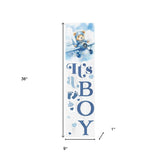 36" Blue And White Solid Wood New Baby Porch Sign