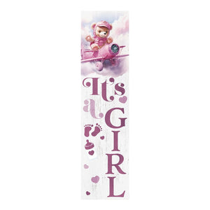 36" Pink And White Solid Wood New Baby Porch Sign