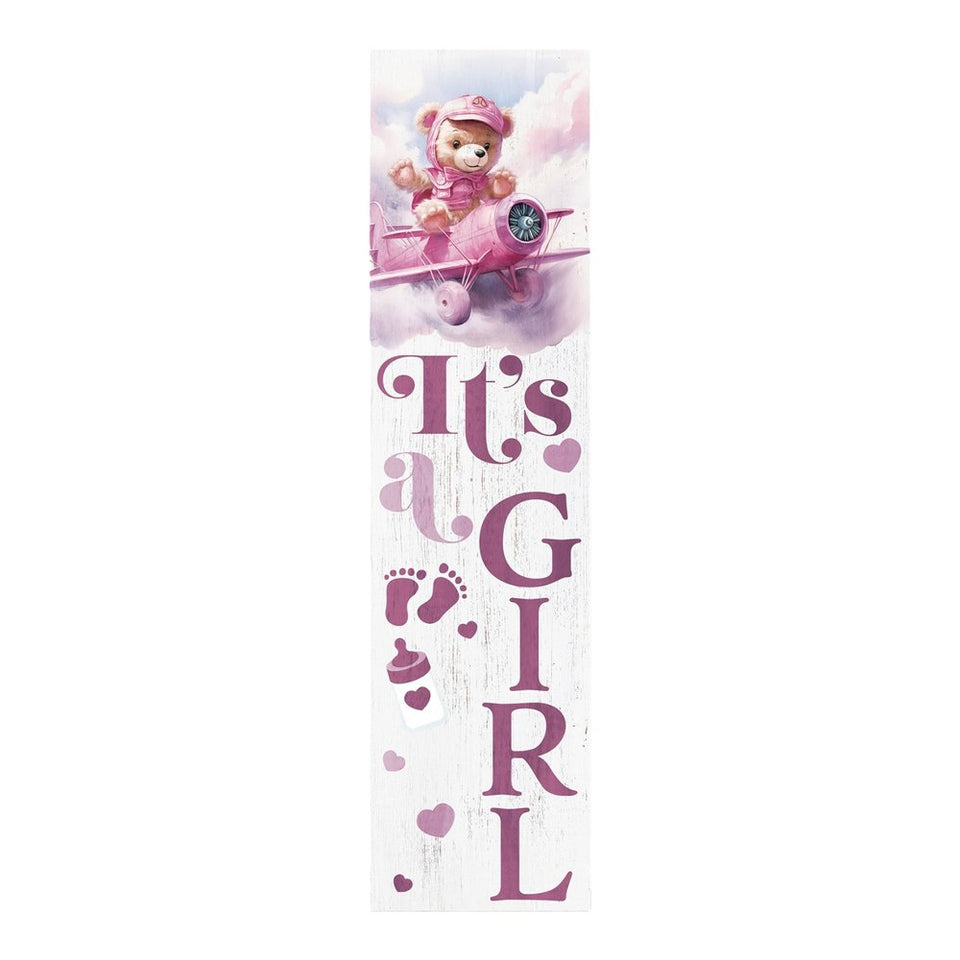 36" Pink And White Solid Wood New Baby Porch Sign
