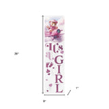 36" Pink And White Solid Wood New Baby Porch Sign