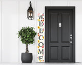 72" White Black And Pink Solid Wood Watercolor Floral Welcome Porch Sign