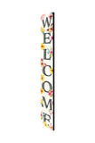 72" White Black And Pink Solid Wood Watercolor Floral Welcome Porch Sign