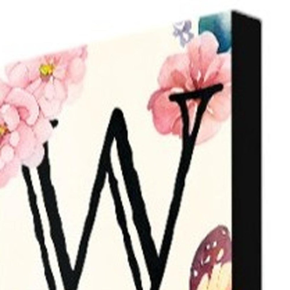 72" White Black And Pink Solid Wood Watercolor Floral Welcome Porch Sign