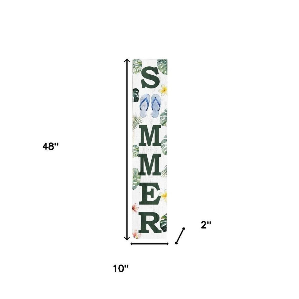 48" White And Green Solid Wood Summer Porch Sign