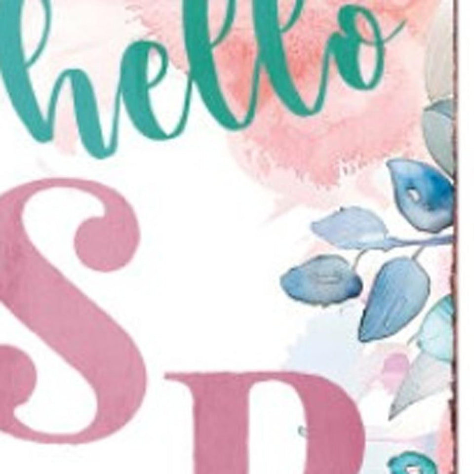 36" White Pink And Blue Solid Wood Floral Bouquet Hello Spring Porch Sign