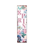 36" White Pink And Blue Solid Wood Floral Bouquet Hello Spring Porch Sign