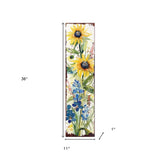 36" White Yellow And Blue Green Solid Wood Watercolor Floral Porch Sign