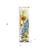 36" White Yellow Blue And Green Solid Wood Sunflower and Wildflowers Porch Sign