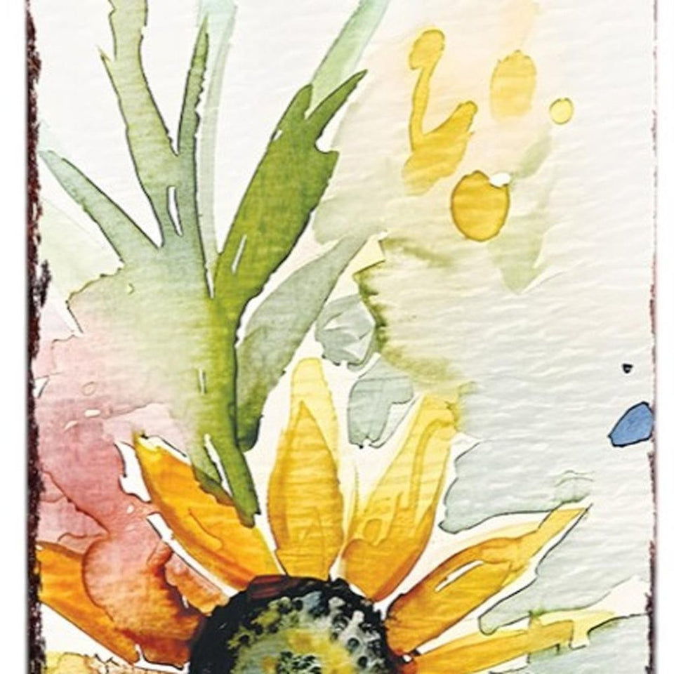 36" White Yellow Blue And Green Solid Wood Sunflower and Wildflowers Porch Sign