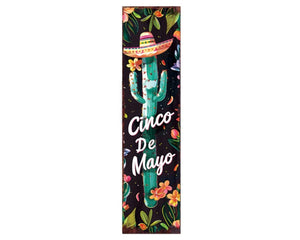 36" Black And Green Solid Wood Cinco de Mayo Cactus Porch Sign