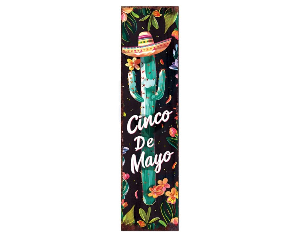36" Black And Green Solid Wood Cinco de Mayo Cactus Porch Sign