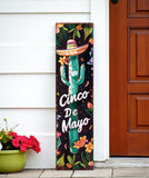 36" Black And Green Solid Wood Cinco de Mayo Cactus Porch Sign
