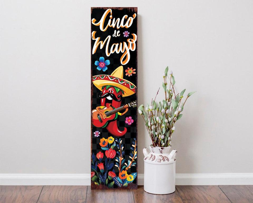 36" Black Red And Green Solid Wood Cinco de Mayo Tree Porch Sign