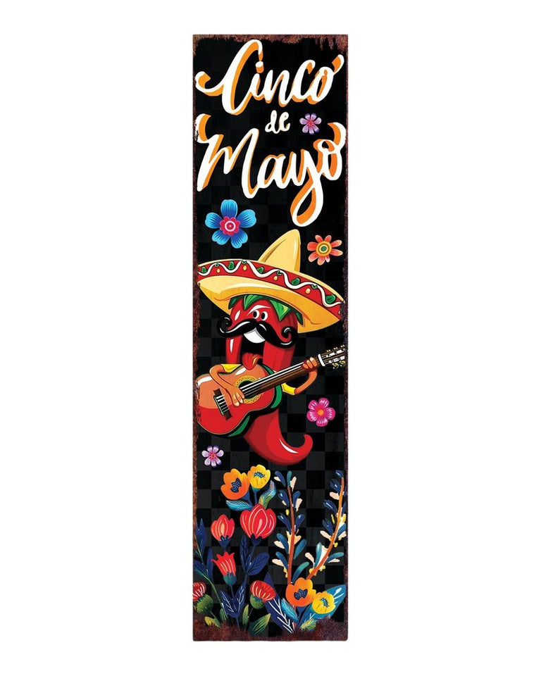 36" Black Red And Green Solid Wood Cinco de Mayo Tree Porch Sign