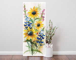 36"White  Blue Green And Yellow Solid Wood Sunflowers Porch Sign