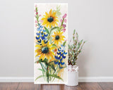 36"White  Blue Green And Yellow Solid Wood Sunflowers Porch Sign