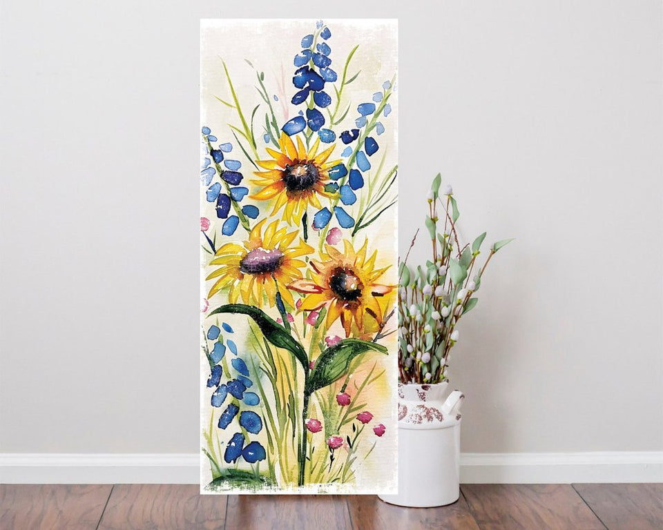 36" White Yellow Blue And Green White Solid Wood Sunflowers Porch Sign