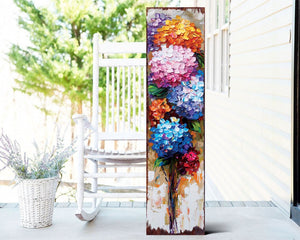 36" Blue Pink And White Solid Wood Hydrangeas Porch Sign