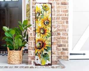 36" White Yellow And Green Sunflowers Solid Wood Porch Sign