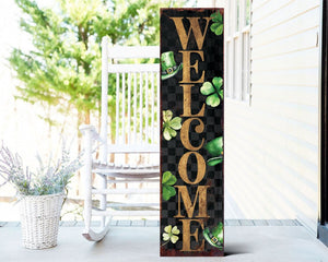 36" Black Gold And Green Solid Wood Welcome St Patrick's Day Porch Sign