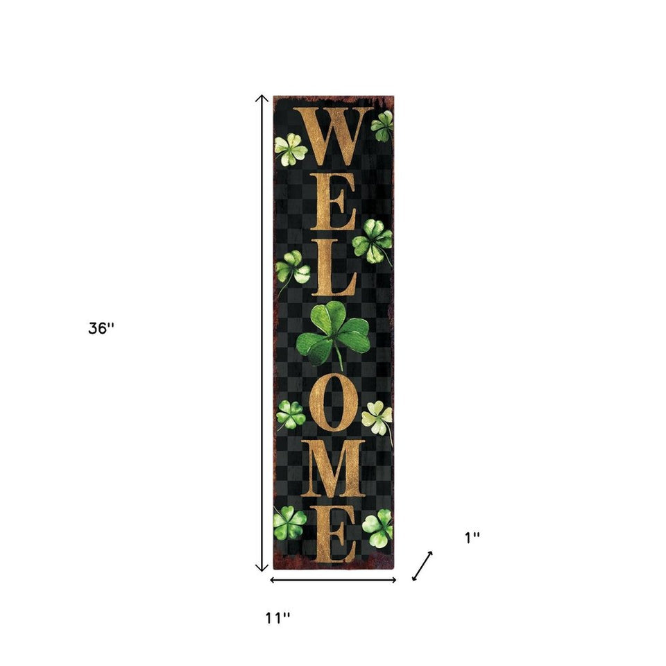 36" Black Gold And Green Solid Wood Welcome St Patrick's Day Porch Sign