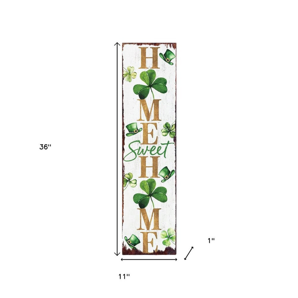 36" Gold Green And White Solid Wood Home Sweet St Patrick's Day Porch Sign